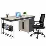 Bàn Làm Việc Chân Sắt Kèm Hộc & kệ Lưới Tiện Lợi - BLV141