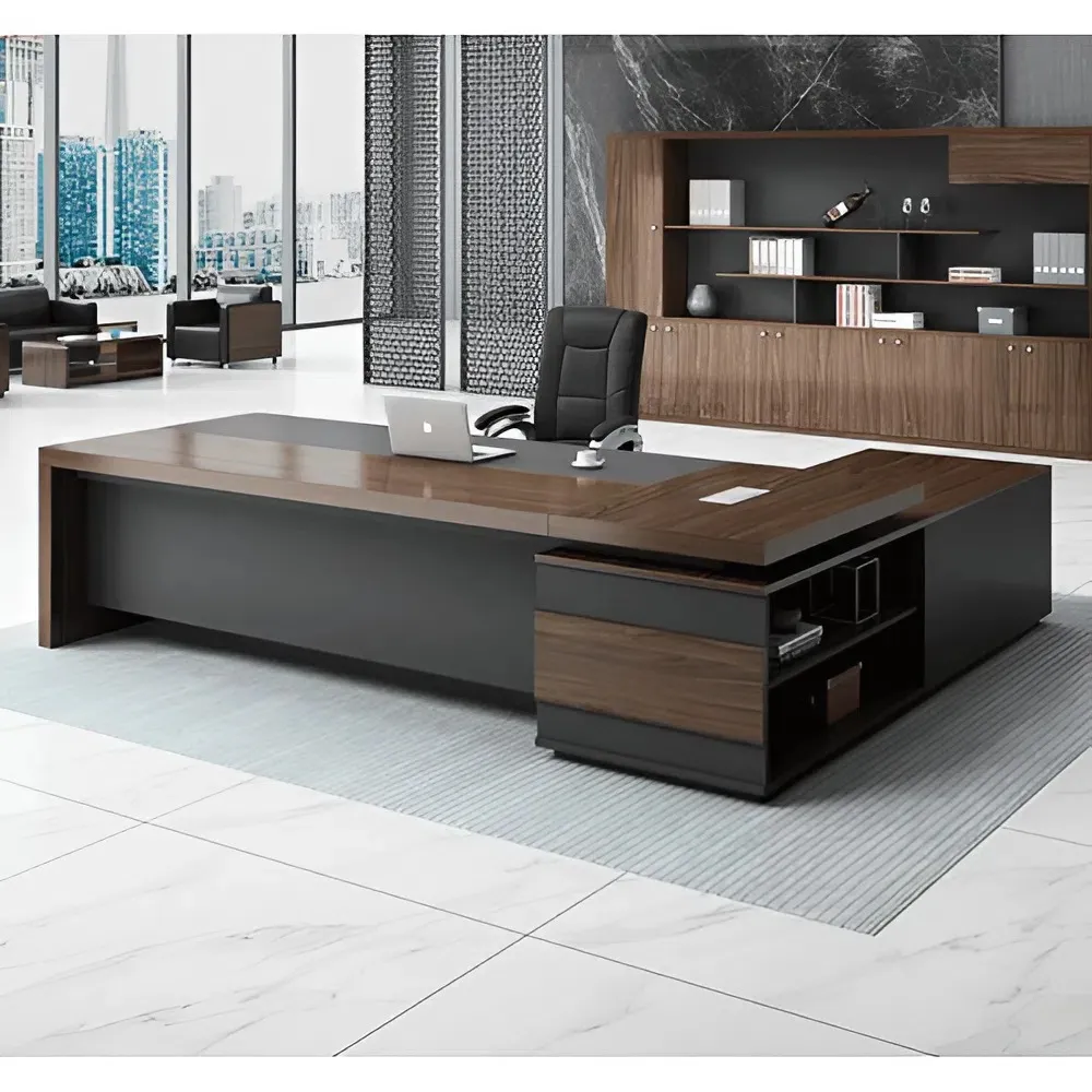Bàn Giám Đốc Tích Hợp Tủ Phụ Và Ngăn Kệ Trang Trí - BGD182