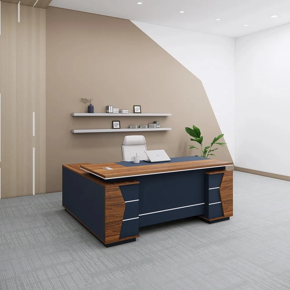 Bàn Lãnh Đạo Chân Khối Bề Thế Tích Hợp Tủ Phụ Góc Vuông - BGD195