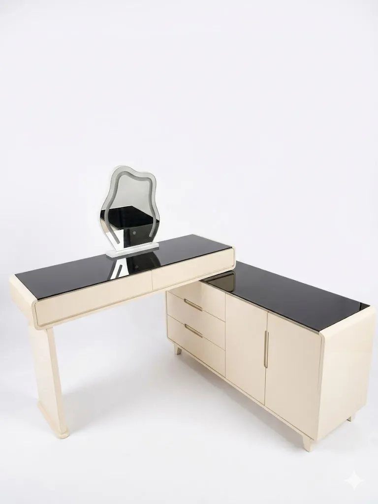 Bàn Trang Điểm Chữ L Cao Cấp Mặt Kính Đen Sang Trọng - BTD52