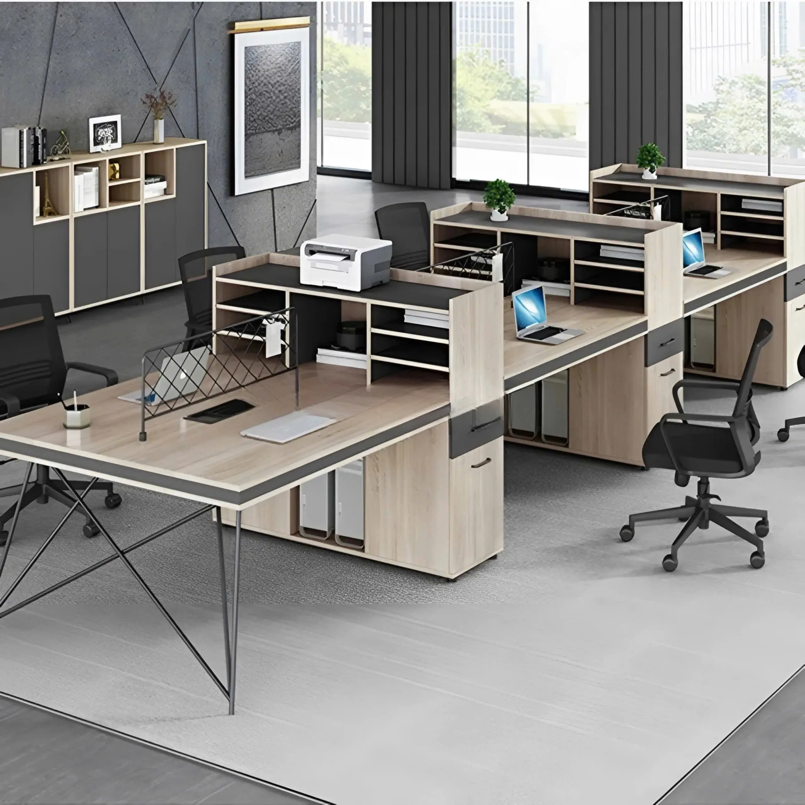 Cụm Bàn Làm Việc Văn Phòng 6 Chỗ Có Tủ Thiết Kế Thông Minh - BC74