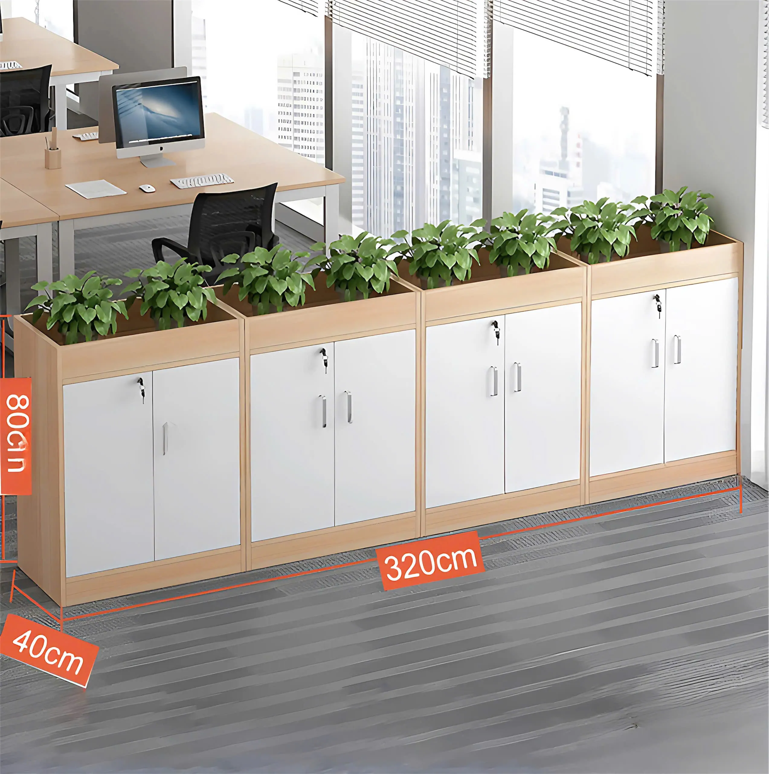 Tủ Tài Liệu Gỗ Để Cây Xanh Trưng Bày - THS258