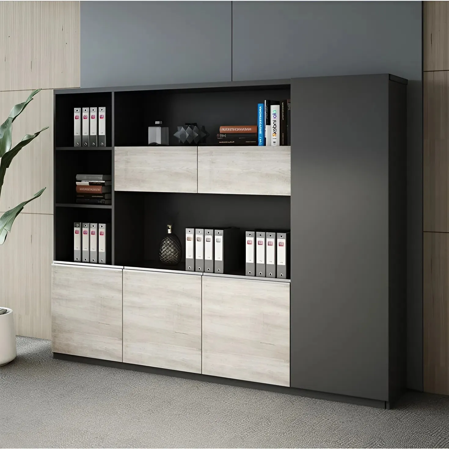 Tủ Hồ Sơ Thiết Kế Cánh Lửng Kết Hợp Khoang Trưng Bày - THS338