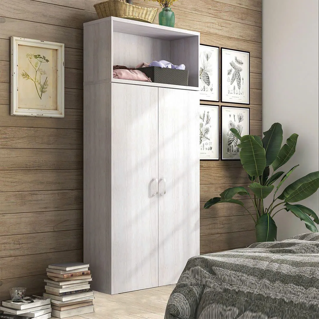 Tủ Quần Áo Gỗ 2 Cánh Kèm Kệ Mở Tiện Lợi - TQA46