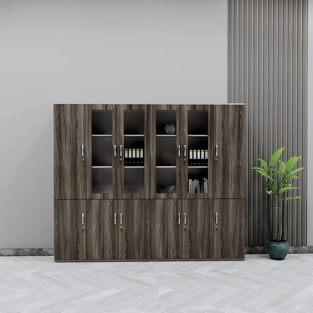 Tủ Văn Phòng Gỗ 4 Buồng Phối Cánh Kính Trưng Bày - THS417