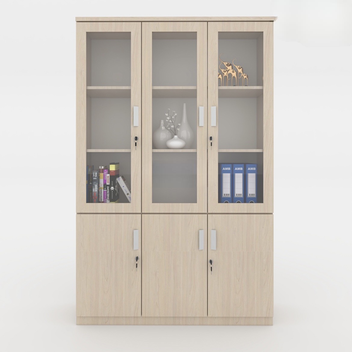 Tủ Tài Liệu Gỗ 3 Cánh Kính  - THS11