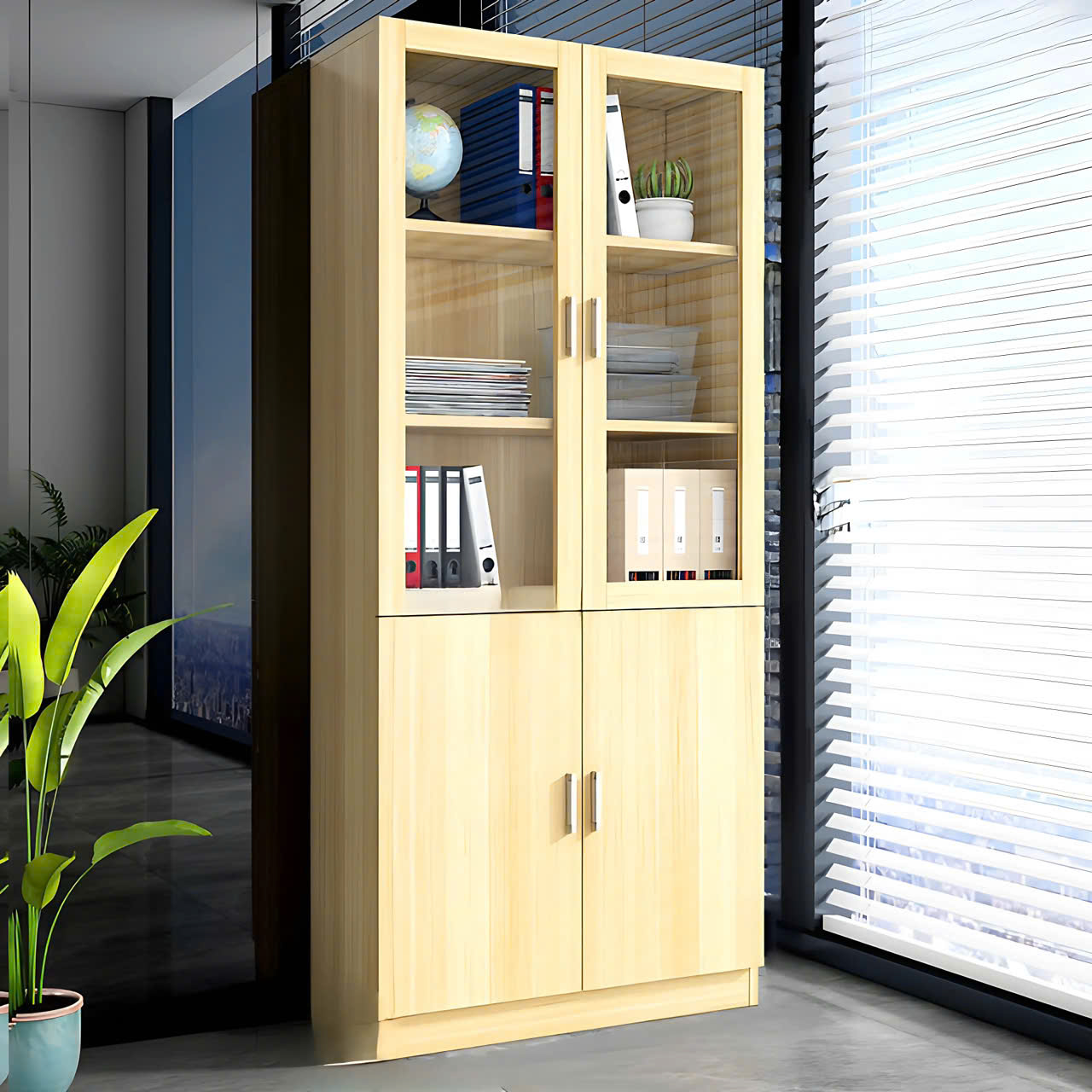 Tủ Tài Liệu Gỗ MDF 2 Cánh Kính - THS9