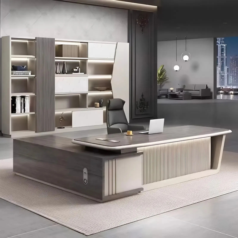 Bàn Giám Đốc Chân Khối Bo Cong Kết Hợp Tủ Phụ Liền Kề – BGD166
