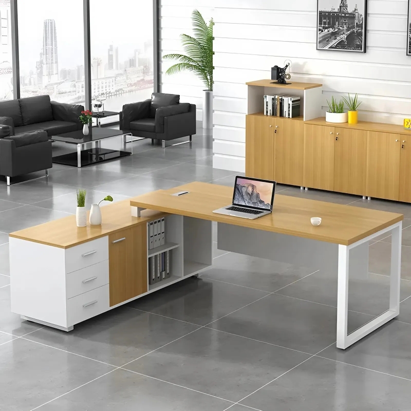 Bàn Giám Đốc Góc L Có Tủ Phụ Chân Sắt - BGĐ44