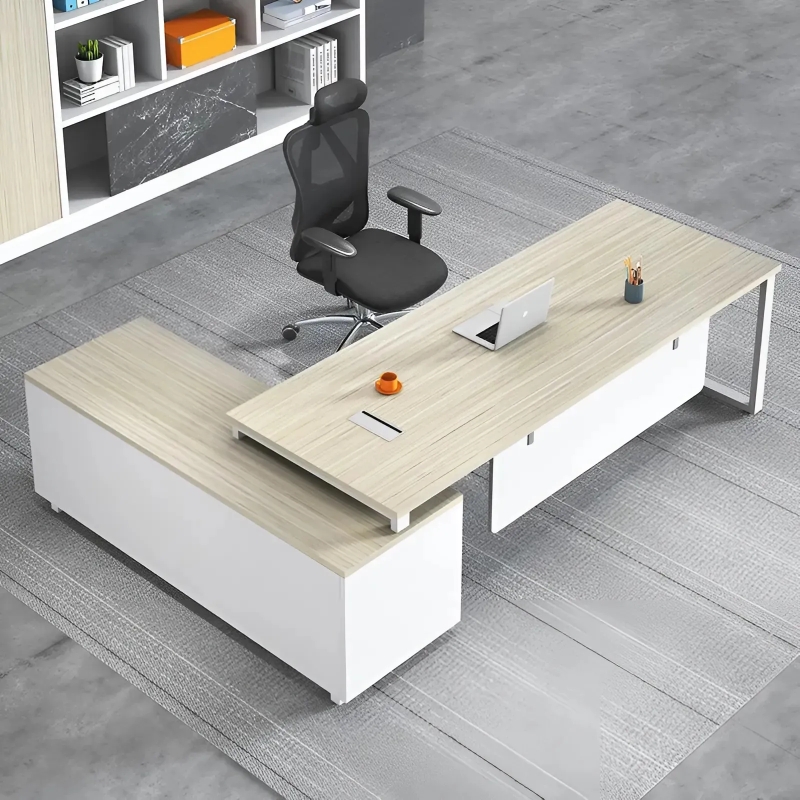 Bàn Giám Đốc Góc L Có Tủ Phụ Chân Sắt - BGĐ44