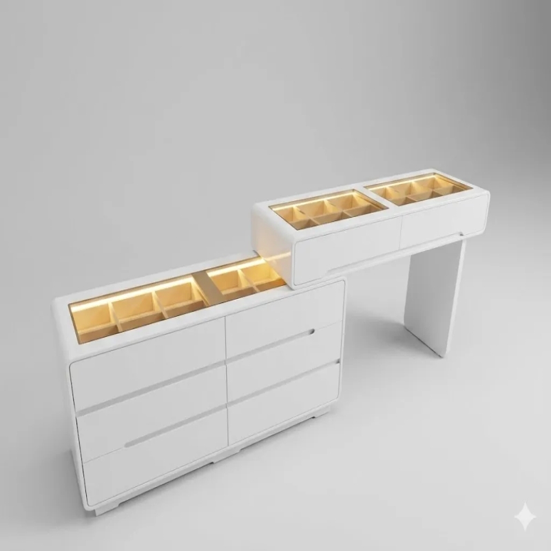 Bàn Trang Điểm Mặt Kính Đèn LED Hiện Đại Nhiều Ngăn Tiện Lợi - BTD49