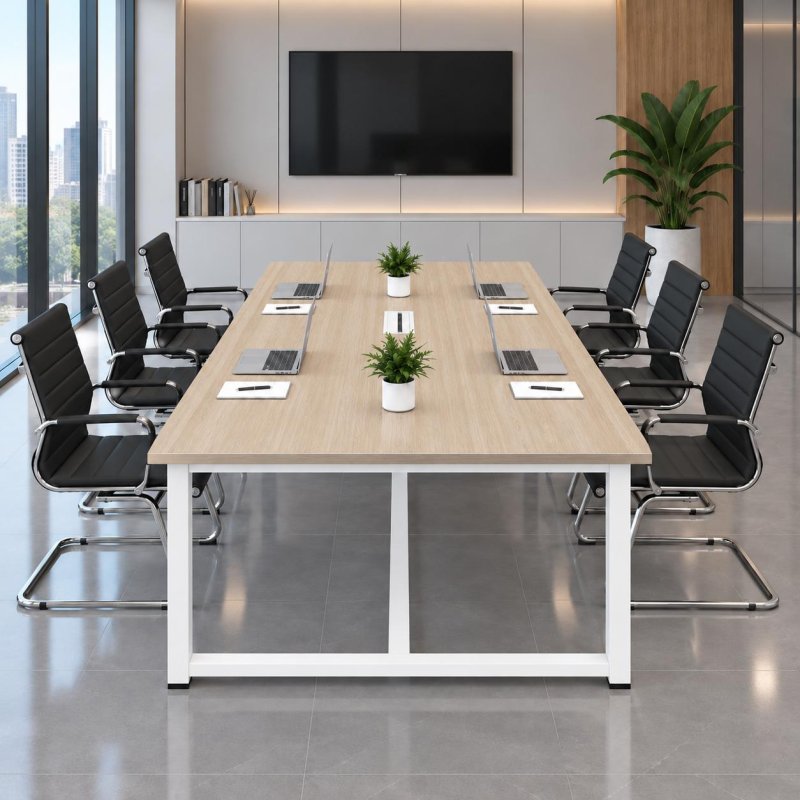 Bàn Họp Văn Phòng Chân Sắt Trắng 200x100x75cm – BH63
