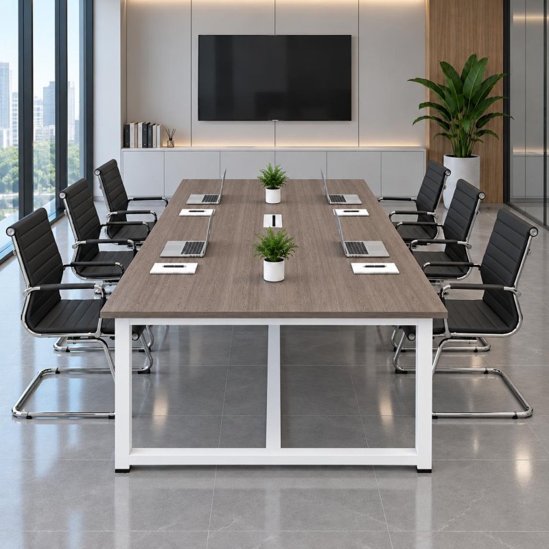 Bàn Họp Văn Phòng Chân Sắt Trắng 200x100x75cm – BH63
