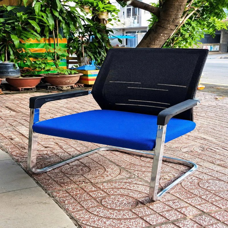 Ghế Quỳ Nhún Lưng Lưới Đen Đệm Xanh Chân Mạ Crom - GQ48