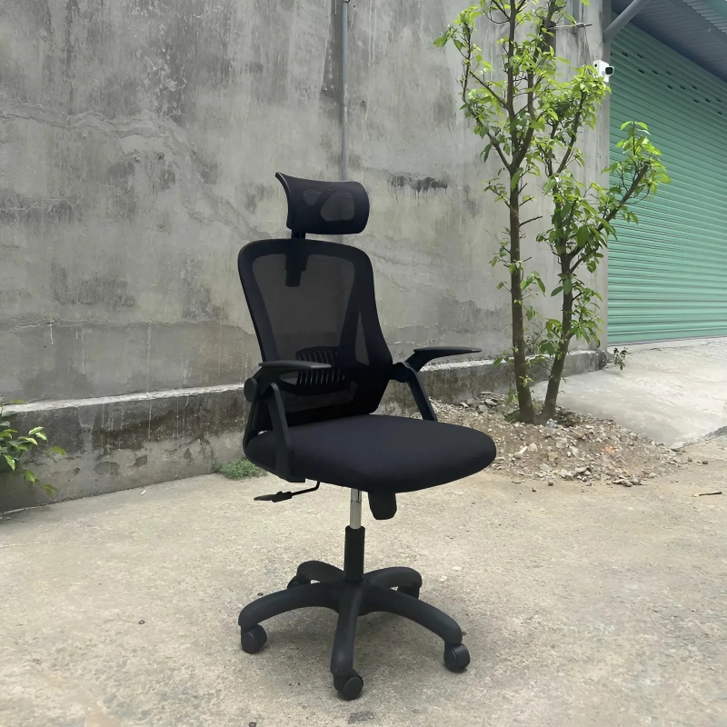 Ghế Xoay Tựa Đầu Tay Gập Màu Đen - GX70