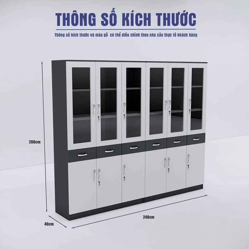 Tủ Hồ Sơ Văn Phòng 6 Khoang Cánh Kính Hiện Đại - THS416
