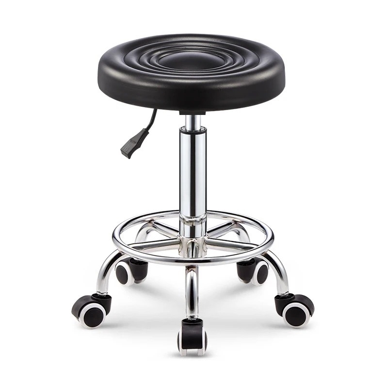 Ghế Cafe Tiếp Khách Đôn Tròn Da Có Chân Bánh Xe - CF50